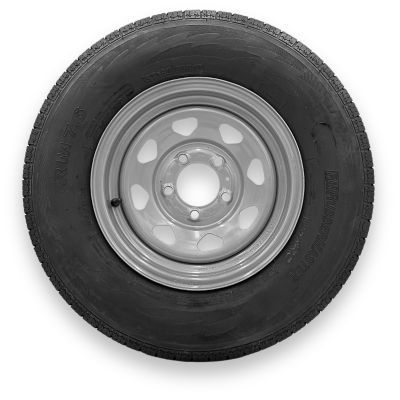 RubberMaster ST185/80R13 8 Ply TL Highway Rib Tire on a 5 on 4.5 Bolt Silver Eight Spoke Wheel