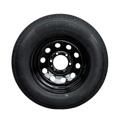 SteelMaster SteelBull ST205/75R15 10 Ply TL Highway Rib Tire on a 6 on 5.5 Bolt Black Eight Spoke Wheel