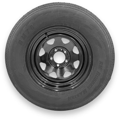 RubberMaster ST225/75R15 8 Ply TL Highway Rib Tire on a 5 on 4.5 Bolt Black Eight Spoke Wheel