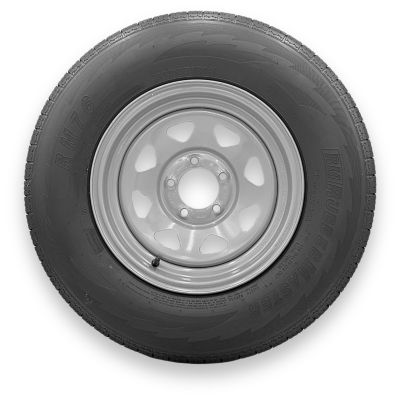 RubberMaster ST215/75R14 8 Ply TL Highway Rib Tire on a 5 on 4.5 Bolt Silver Eight Spoke Wheel