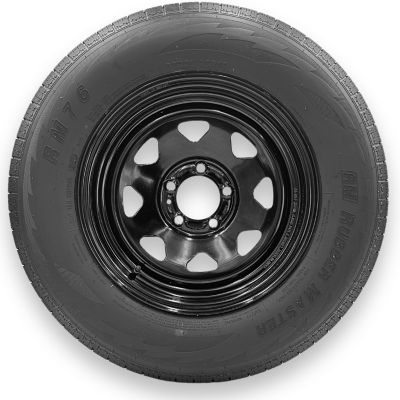 RubberMaster ST205/75R15 8 Ply TL Highway Rib Tire on a 5 on 4.5 Bolt Black Eight Spoke Wheel