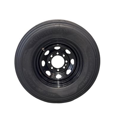 SteelMaster SteelBull ST235/80R16 16 Ply TL Highway Rib Tire on a 8 on 6.5 Bolt Black Eight Spoke Wheel
