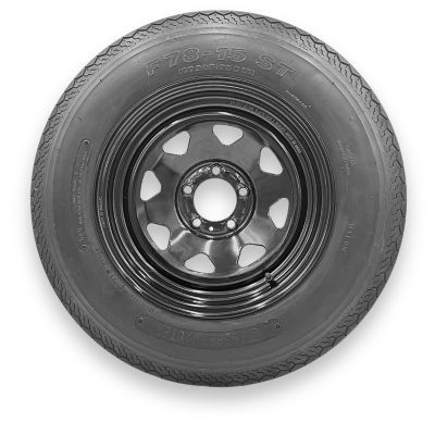 RubberMaster Rubbermaster F78-15 (ST205/75D15) 6 Ply TL Highway Rib Tire on a 5 on 4.5 Bolt Black Eight Spoke Wheel