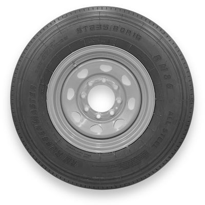 RubberMaster ST235/85R16 14- Ply TL Highway Rib Tire on a 8 on 6.5 Bolt Silver Eight Spoke Wheel