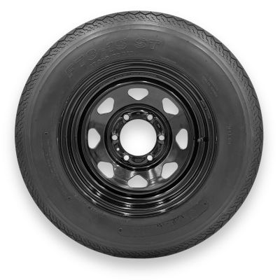 RubberMaster Rubbermaster F78-15 (ST205/75D15) 6 Ply TL Highway Rib Tire on a 6 on 5.5 Bolt Black Eight Spoke Wheel