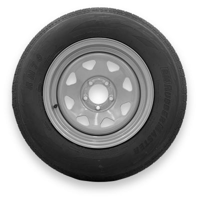 RubberMaster ST205/75R15 10 Ply TL Highway Rib Tire on a 5 on 4.5 Bolt Silver Eight Spoke Wheel