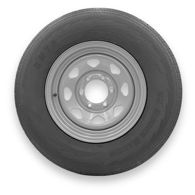 RubberMaster ST225/75R15 10 Ply TL Highway Rib Tire on a 6 on 5.5 Bolt Silver Eight Spoke Wheel