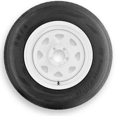 RubberMaster ST205/75R15 10 Ply TL Highway Rib Tire on a 6 on 5.5 Bolt White Eight Spoke Wheel