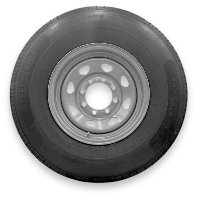SteelMaster SteelBull ST235/85R16 12 Ply TL Highway Rib Tire on a 8 on 6.5 Bolt Silver Eight Spoke Wheel