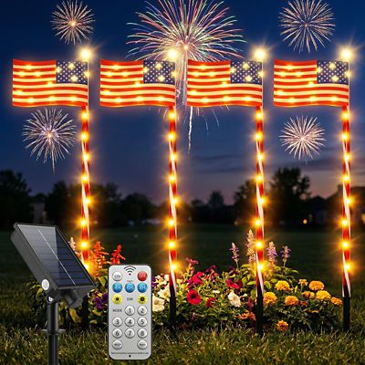 Avatar ControlsOutdoor Solar American Flag Pathway Lights Set of 4