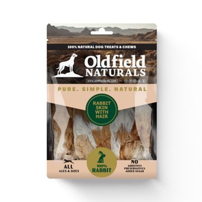 Oldfield Naturals Rabbit Skin with Hair, Dog Treats 3.5 oz. Pouch