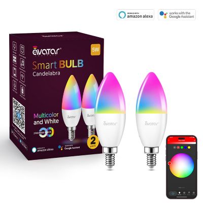 Avatar Controls E12 Candle Smart LED Bulbs RGB Warm Cool White Color, 2 pk.