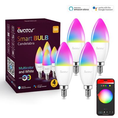 Avatar Controls E12 Candle Smart LED Bulbs RGB Warm Cool White Color, 4 pk.