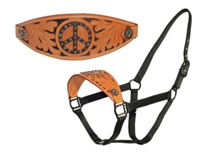 Tahoe Tack Leather Noseband Bronc Halter with Peace Sign Design