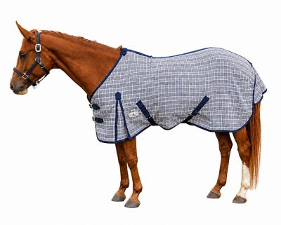 Paris Tack Horse Plaid Sheet Navy Beige with Gussets & Tail Cover