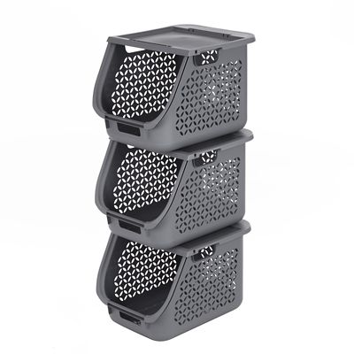 IRIS USA Stacking Laundry Basket, Gray, 3 pk.