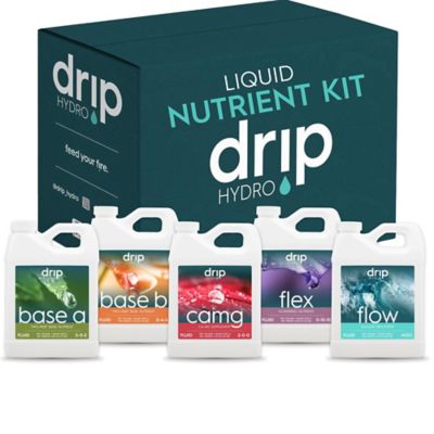 Drip Hydro 5-Part Hydroponic Nutrient System for Plant Growth and Flowering, Includes Base A, B, CaMg, Flex & Flow, 1 pk.