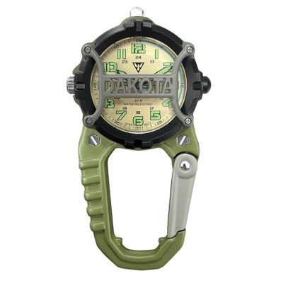 Dakota Cage Clip Microlight, Flashlight with Watch Dial Protection Tactical Watch with LED Flashlight, Clip On Watch, Green