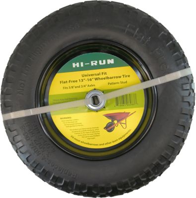 Hi-Run Universal Fit Flat Free 13-16 in. Wheelbarrow Tire Assembly Black, Stud