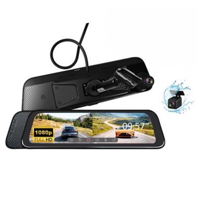 Rydeen 10 in. Dual-Channel Digital Rearview Mirror Monitor with Touch-Screen Display, 1080p Front and Rear Cameras
