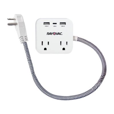 Rayovac 2-AC Outlet and 3-USB Port 490-Joules Surge Protector Power Strip, 1.5 ft. Cord with Right-Angle Plug