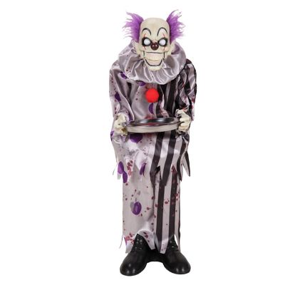 Haunted Hill Farm 3 ft. Moving Body Halloween Animatronic Standing Animated Clown with Plate
