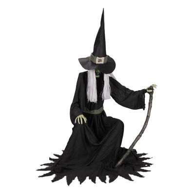 Haunted Hill Farm 4.3 ft. Head Jerking Red LED Eyes Animatronic Sitting Witch Halloween Animatronic