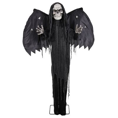 Haunted Hill Farm 6 ft. Swinging Arms and Head Red LED Eyes Animatronic Standing Animated Reaper with Wings