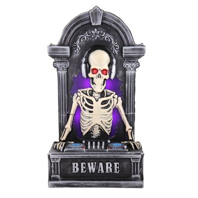 Haunted Hill Farm 3 ft. Red and White LED Eyes Animatronic Tombstone Skeleton DJ