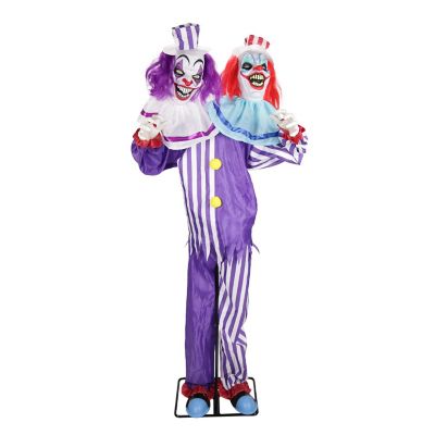 Haunted Hill Farm 5.5 ft. Moving Body Halloween Animatronic Standing Double Headed Animated Clown