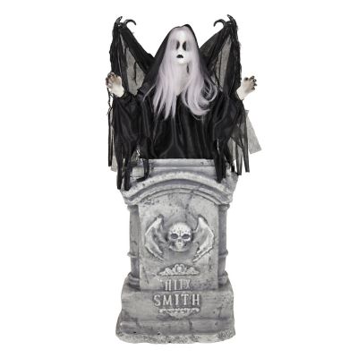 Haunted Hill Farm 3 ft. Rising Motion Halloween Animatronic Creepy Girl Rising From Tombstone with Animated Wings