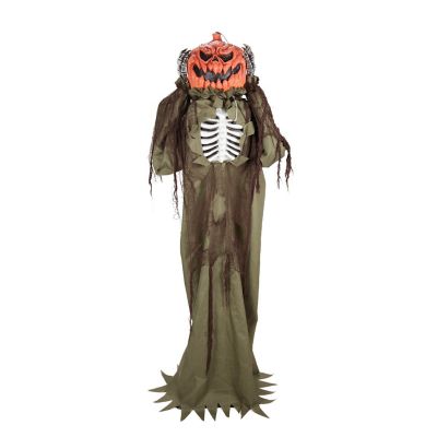 Haunted Hill Farm 5 ft. 8 in. Pop-Up Head White LED Light Animatronic Standing Pop-Up Head Pumpkin Man