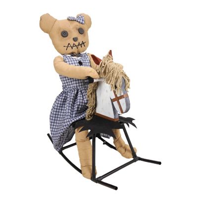 Haunted Hill Farm 2 ft. 1 in. Moving Body Colorful LED Eyes Animatronic Bear Riding Rocking Horse