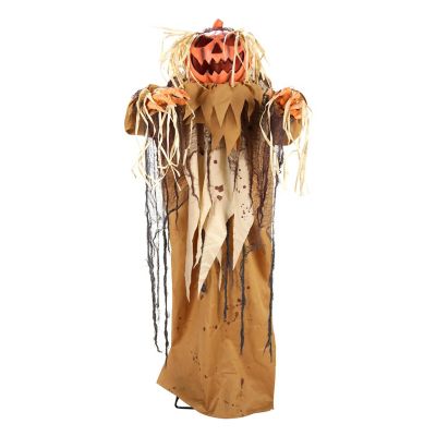 Haunted Hill Farm 5 ft. 5 in. Head Dropping Red LED Light Animatronic Standing Head Dropping Pumpkin Man