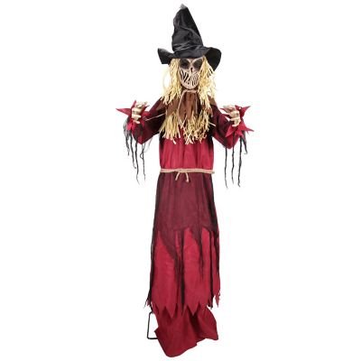 Haunted Hill Farm 7 ft. 11 in. Raising Motion Red LED Face Animatronic Standing Raising Scarecrow