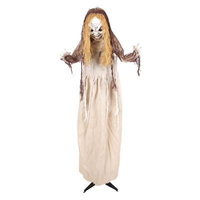Haunted Hill Farm 3 ft. 11 in. Moving Head Red LED Eyes Animatronic Standing Rising Head Creepy Girl