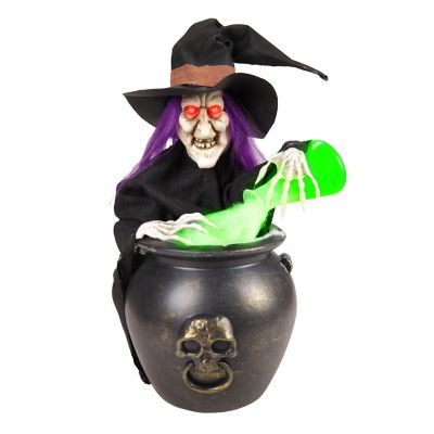 Haunted Hill Farm 1 ft. 10 in. Red and Green LED Lights Animatronic Witch Pouring Potion