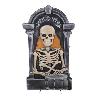 Haunted Hill Farm 3 ft. Red LED Eyes Animatronic Tombstone Skeleton with Drum
