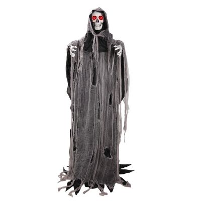 Haunted Hill Farm 7 ft. Standing Reaper Halloween Animatronic with Red Eyes & Swinging Arms