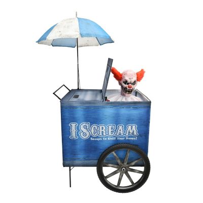 Haunted Hill Farm 6 ft. Motion Activated Multicolor LED Animatronic I Scream Clown Cart