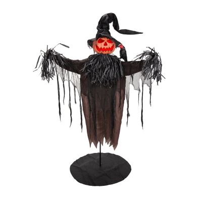 Haunted Hill Farm 6 ft. Crow Pecking Red LED Eyes Animatronic Standing Scarecrow with Animated Crow