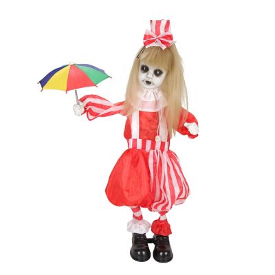 Haunted Hill Farm 3.3 ft. Swinging Arms Red LED Eyes Animatronic Standing Animated Girl with Umbrella