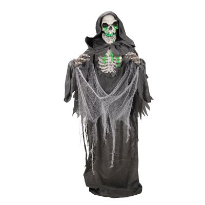 Haunted Hill Farm 5.5 ft. Mouth Moving Green LED Light Standing Stretching Reaper Animatronic