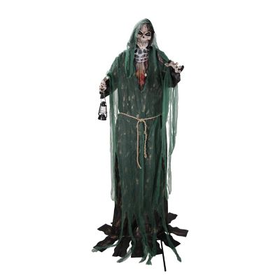 Haunted Hill Farm 7 ft. Swinging Arms and Head Red LED Eyes Animatronic Standing Animated Reaper