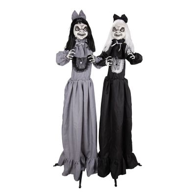 Haunted Hill Farm 5 ft. Moving Head Red LED Eyes Animatronic Standing Animated Girl Twins