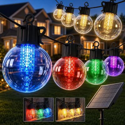 Avatar Controls 50 ft. 25 Bulbs Solar Powered G40 String Lights RGB Multicolor Warm White