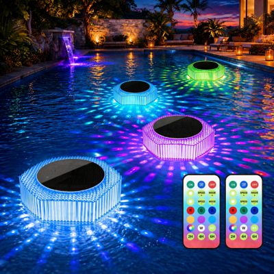 Avatar Controls Solar Floating Pool Lights RGB Color Changing IP68 Waterproof, 4 pk.