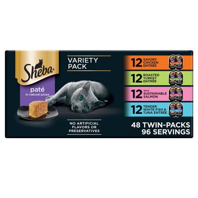 Sheba Perfect Portions Wet Cat Food Pate Variety Pack, 2.6 oz. Twin-Pack Trays, 48 ct.