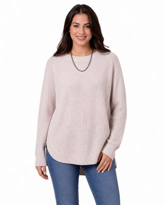 Cotton and Rye Textured Round Bottom Pullover Sweater
