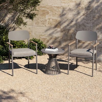 Modern Shade Lusso Aluminum Dining Chair Teak Wood Gray, 2 pc.